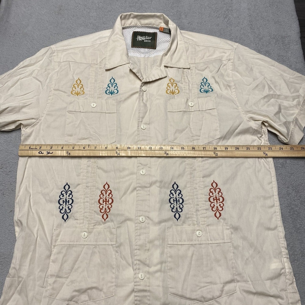 Howler Bros Guayabera Shirt Mens Large Beige Embroidered South Western Hermanos - Picture 8 of 11